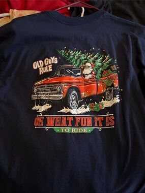 Old Guys Rule Men’s Navy Graphic Tee - Red Truck Christmas Design